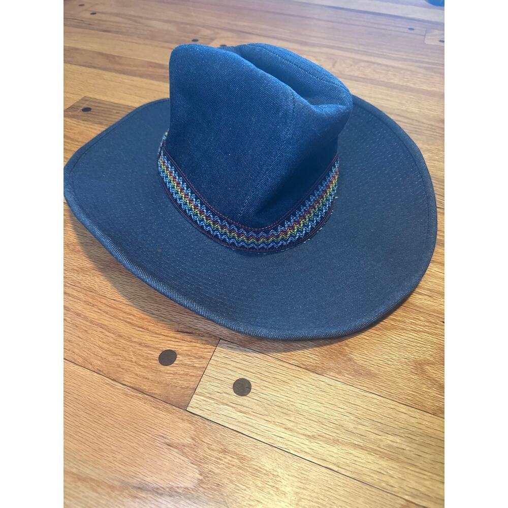 Vintage YA Blue Denim Men's Cowboy Hat 7 - 7 1/8 Southwest Aztec